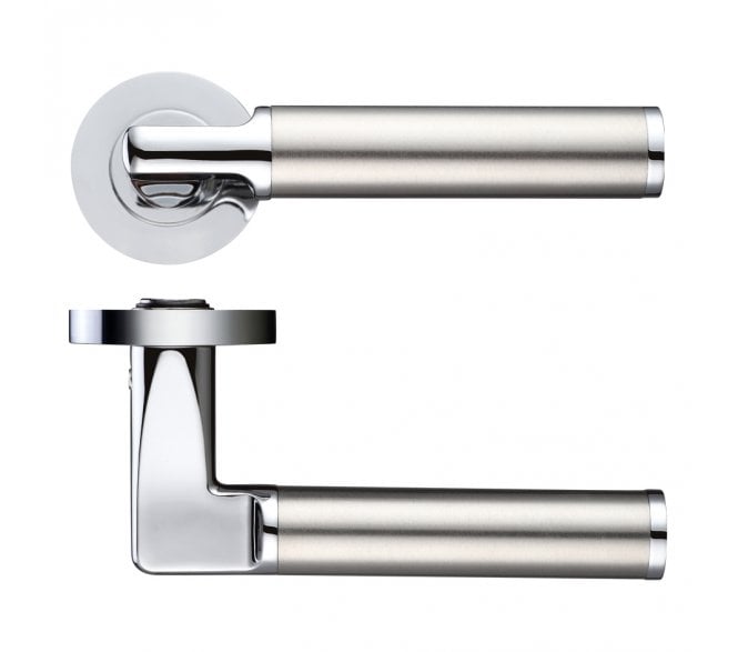Stanza Milan Door Handles On Round Rose - Polished Chrome/Satin Stainless