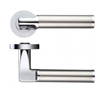 Stanza Milan Door Handles On Round Rose - Polished Chrome/Satin Stainless