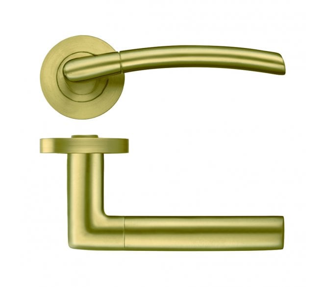 Stanza Olympus Designer Door Handles on Rose - Favo Satin Brass