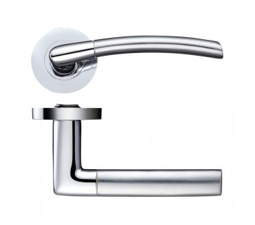Stanza Olympus Door Handles On Round Rose - Satin Chrome/Polished Chrome