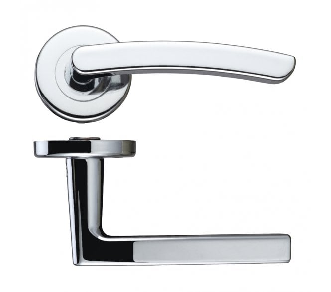 Stanza Santiago Door Handles On Round Rose - Polished Chrome