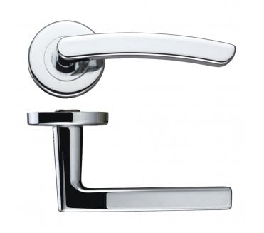 Stanza Santiago Door Handles On Round Rose - Polished Chrome