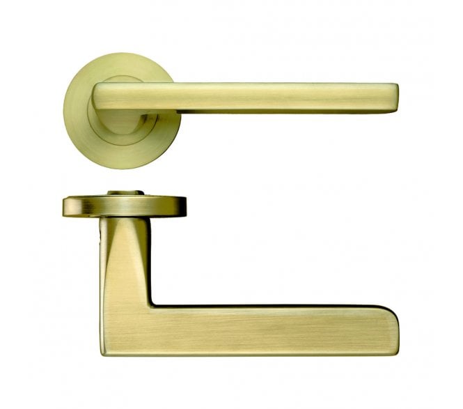 Stanza Venice Designer Door Handles on Rose - Favo Satin Brass