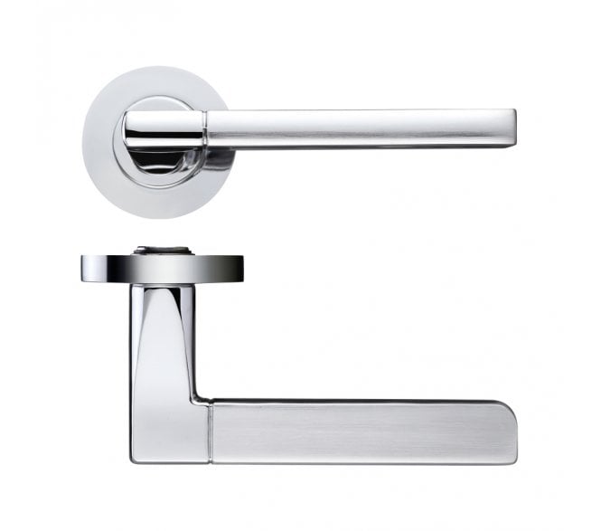 Stanza Venice Door Handles On Round Rose - Satin Chrome/Polished Chrome