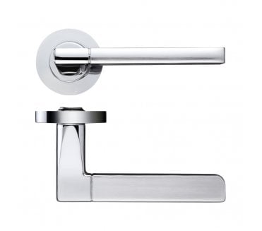 Stanza Venice Door Handles On Round Rose - Satin Chrome/Polished Chrome