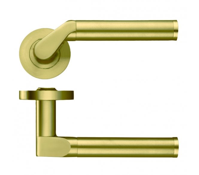 Stanza Venus Designer Door Handles on Rose - Favo Satin Brass