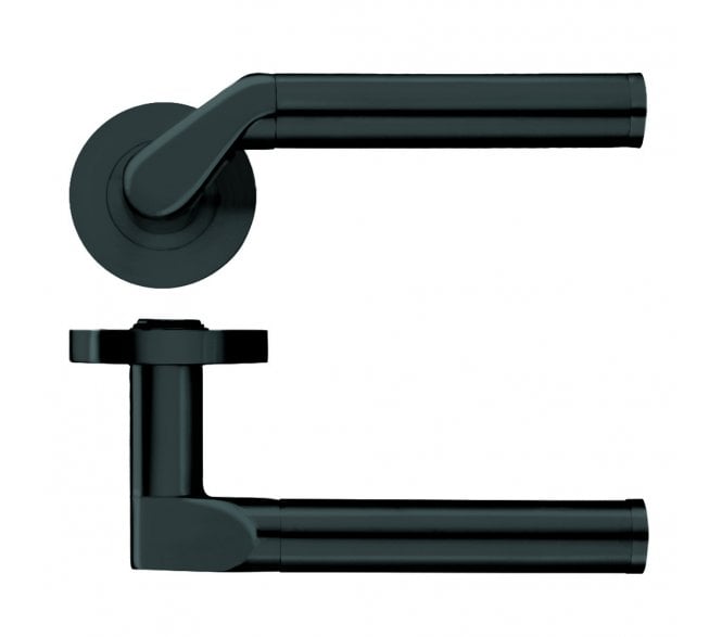Stanza Venus Designer Door Handles on Rose - Oscuro Matt Black