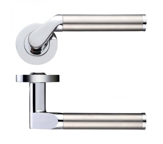 Stanza Venus Door Handles On Round Rose - Polished Chrome/Satin Stainless