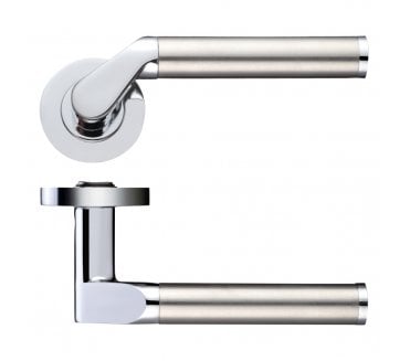 Stanza Venus Door Handles On Round Rose - Polished Chrome/Satin Stainless