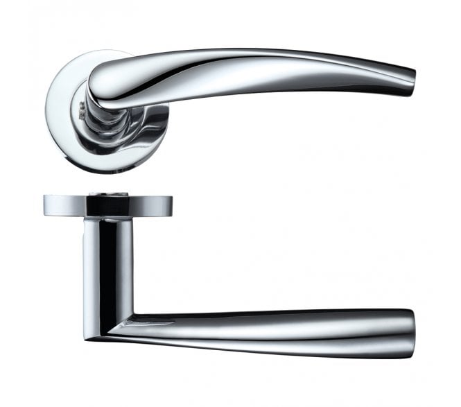 Stanza Vesta Door Handles On Round Rose - Polished Chrome