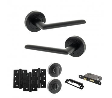 STATUS Alabama Door Handle Bathroom Pack (4 Fire Rated Hinges x3) - Matt Black