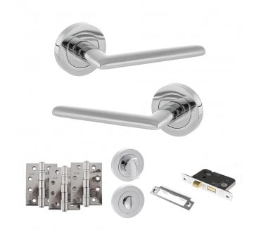 STATUS Alabama Door Handle Bathroom Pack (4 Fire Rated Hinges x3) - Polished Chrome