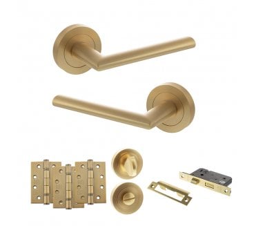 STATUS Alabama Door Handle Bathroom Pack (4 Fire Rated Hinges x3) - Satin Brass