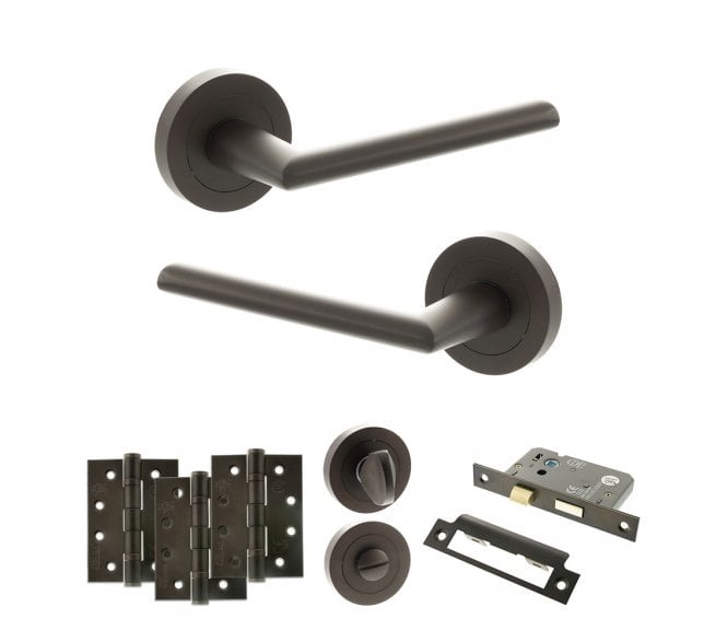 STATUS Alabama Door Handle Bathroom Pack (4 Fire Rated Hinges x3) - Urban Dark Bronze
