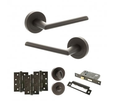 STATUS Alabama Door Handle Bathroom Pack (4 Fire Rated Hinges x3) - Urban Dark Bronze