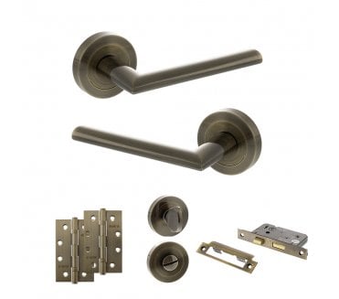 STATUS Alabama Door Handle Bathroom Pack (4 Slim Knuckle Hinges x2) - Antique Brass