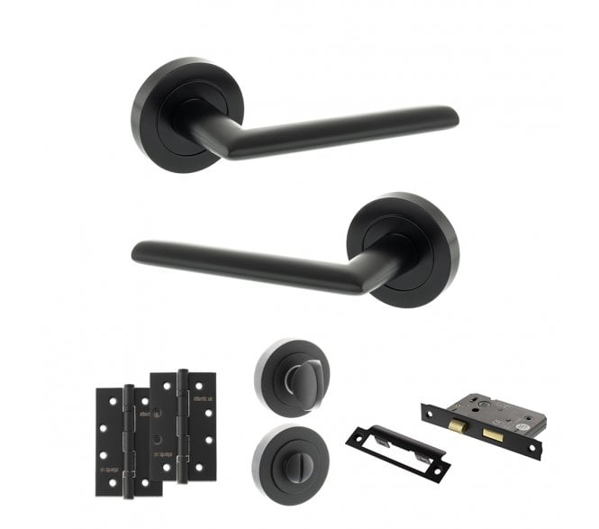 STATUS Alabama Door Handle Bathroom Pack (4 Slim Knuckle Hinges x2) - Matt Black