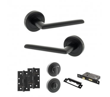 STATUS Alabama Door Handle Bathroom Pack (4 Slim Knuckle Hinges x2) - Matt Black