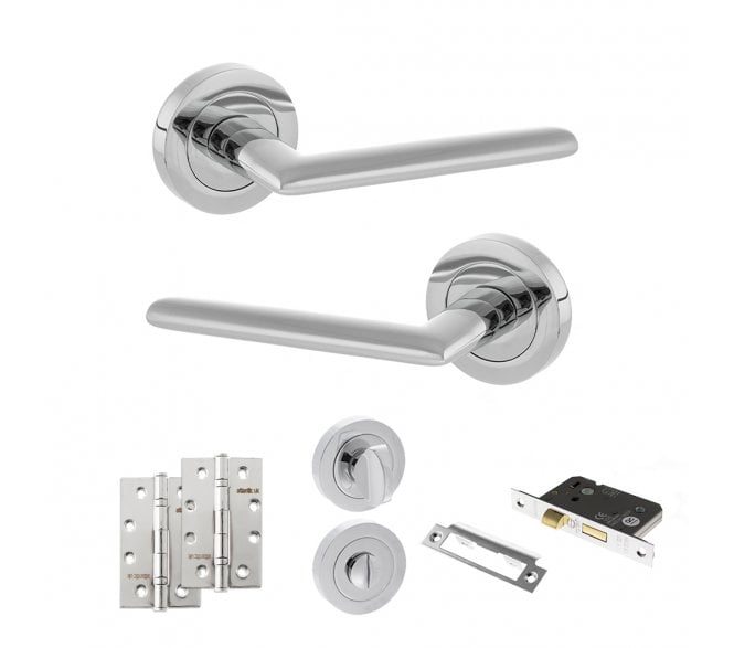 STATUS Alabama Door Handle Bathroom Pack (4 Slim Knuckle Hinges x2) - Polished Chrome