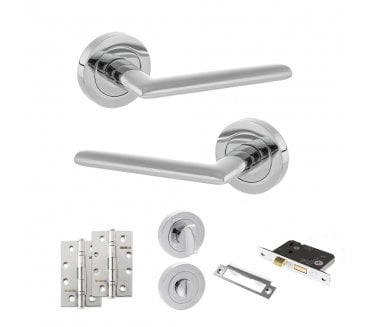 STATUS Alabama Door Handle Bathroom Pack (4 Slim Knuckle Hinges x2) - Polished Chrome