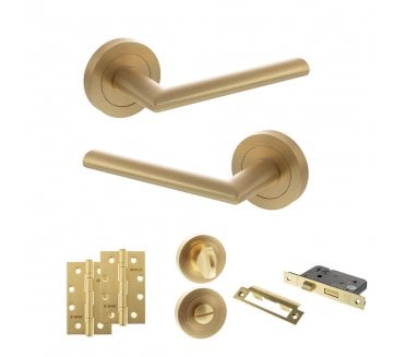STATUS Alabama Door Handle Bathroom Pack (4 Slim Knuckle Hinges x2) - Satin Brass