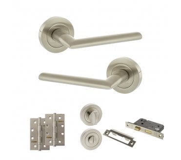 STATUS Alabama Door Handle Bathroom Pack (4 Slim Knuckle Hinges x2) - Satin Nickel