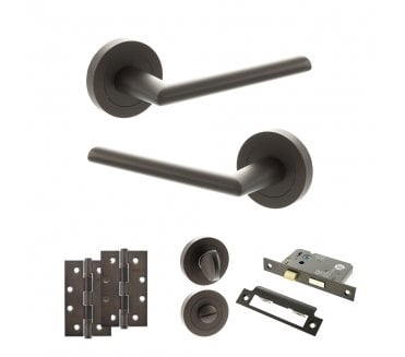 STATUS Alabama Door Handle Bathroom Pack (4 Slim Knuckle Hinges x2) - Urban Dark Bronze