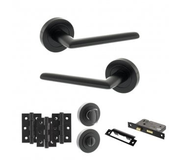 STATUS Alabama Door Handle Bathroom Pack (3 Ball Bearing Hinges x3) - Matt Black
