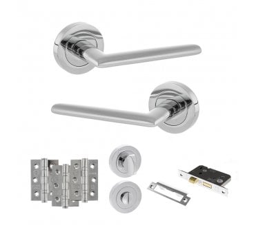 STATUS Alabama Door Handle Bathroom Pack (3 Ball Bearing Hinges x3) - Polished Chrome