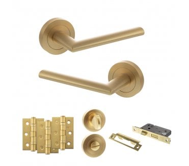 STATUS Alabama Door Handle Bathroom Pack (3 Ball Bearing Hinges x3) - Satin Brass