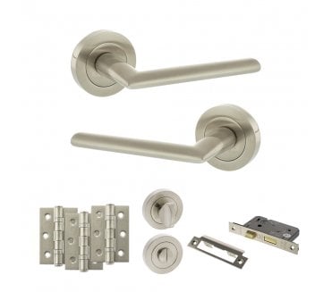 STATUS Alabama Door Handle Bathroom Pack (3 Ball Bearing Hinges x3) - Satin Nickel