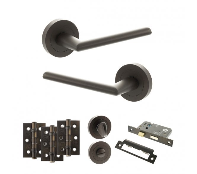 STATUS Alabama Door Handle Bathroom Pack (3 Ball Bearing Hinges x3) - Urban Dark Bronze