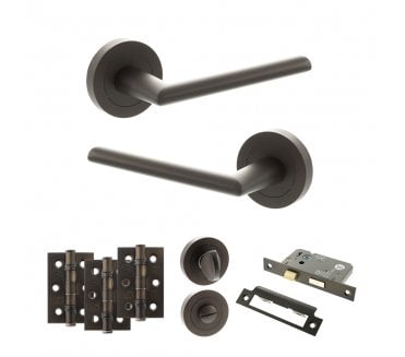 STATUS Alabama Door Handle Bathroom Pack (3 Ball Bearing Hinges x3) - Urban Dark Bronze