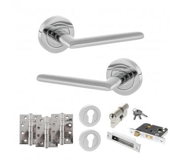 STATUS Alabama Door Handle Euro Profile Lock Pack (4 Fire Rated Hinges x3) - Polished Chrome