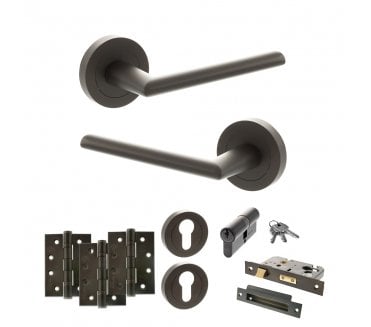 STATUS Alabama Door Handle Euro Profile Lock Pack (4 Fire Rated Hinges x3) - Urban Dark Bronze