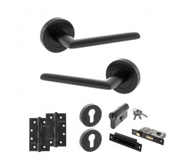 STATUS Alabama Door Handle Euro Profile Lock Pack (4 Slim Knuckle Hinges x2) - Matt Black