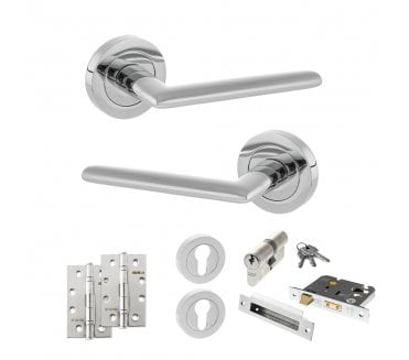 STATUS Alabama Door Handle Euro Profile Lock Pack (4 Slim Knuckle Hinges x2) - Polished Chrome