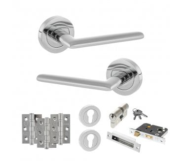 STATUS Alabama Door Handle Euro Profile Lock Pack (3 Ball Bearing Hinges x3) - Polished Chrome