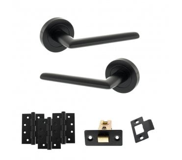 STATUS Alabama Door Handle Latch Pack (4 Fire Rated Hinges x3) - Matt Black