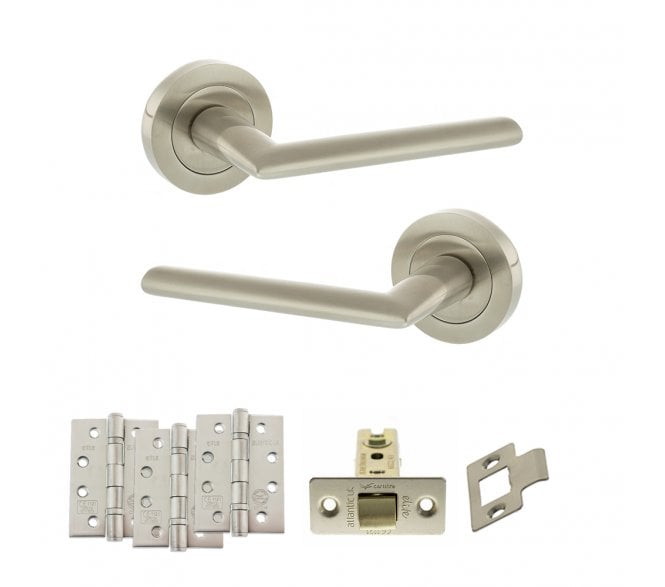 STATUS Alabama Door Handle Latch Pack (4 Fire Rated Hinges x3) - Satin Nickel