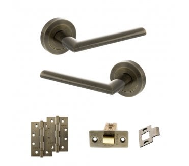 STATUS Alabama Door Handle Latch Pack (4 Slim Knuckle Hinges x2) - Antique Brass