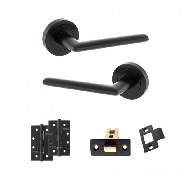 STATUS Alabama Door Handle Latch Pack (4 Slim Knuckle Hinges x2) - Matt Black