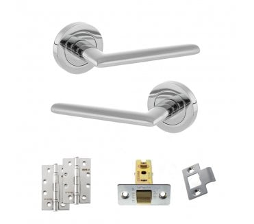 STATUS Alabama Door Handle Latch Pack (4 Slim Knuckle Hinges x2) - Polished Chrome