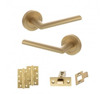 STATUS Alabama Door Handle Latch Pack (4 Slim Knuckle Hinges x2) - Satin Brass
