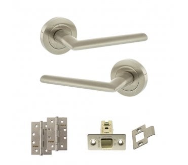 STATUS Alabama Door Handle Latch Pack (4 Slim Knuckle Hinges x2) - Satin Nickel