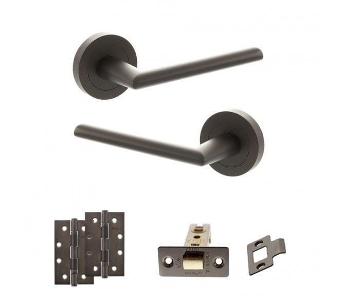 STATUS Alabama Door Handle Latch Pack (4 Slim Knuckle Hinges x2) - Urban Dark Bronze