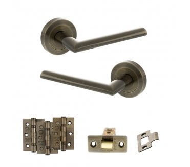 STATUS Alabama Door Handle Latch Pack (3 Ball Bearing Hinges x3) - Antique Brass