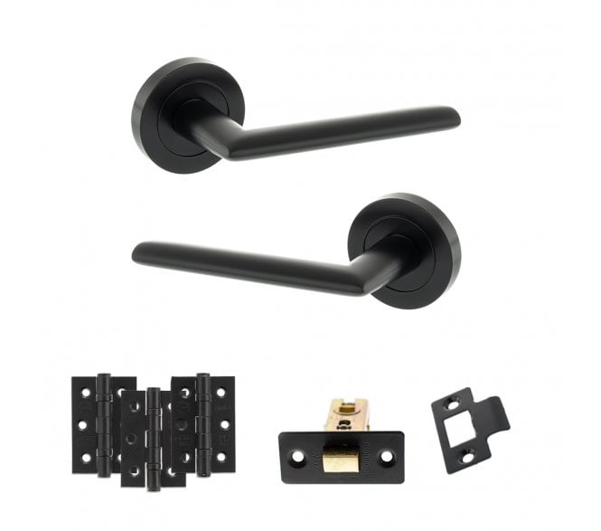 STATUS Alabama Door Handle Latch Pack (3 Ball Bearing Hinges x3) - Matt Black