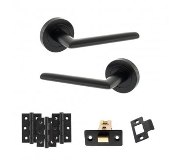 STATUS Alabama Door Handle Latch Pack (3 Ball Bearing Hinges x3) - Matt Black