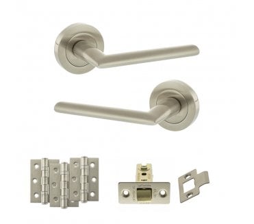 STATUS Alabama Door Handle Latch Pack (3 Ball Bearing Hinges x3) - Satin Nickel